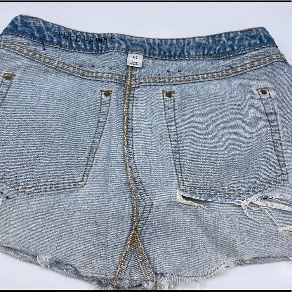 Free People denim distressed mini skirt. - Picture 4 of 8